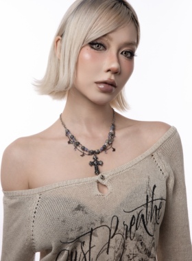 CIYAVENI骷髅十字架紫蝴蝶项链