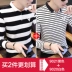Áo thun nam dài tay có cổ áo 桖 mùa thu nam size lớn quần áo sọc cotton áo polo áo sơ mi mùa thu - Áo phông ngắn Áo phông ngắn