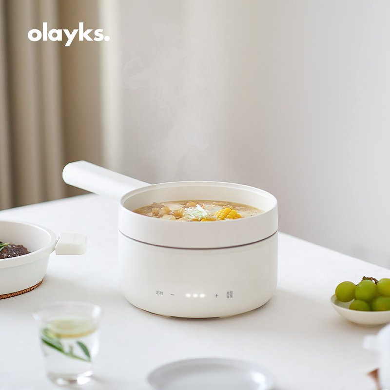 olayks立时电煮锅学生宿舍分体式多功能家用电热小白锅小电炒锅 - 图0