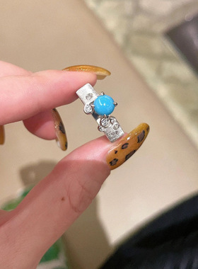 中古拉丝四爪绿松石戒指