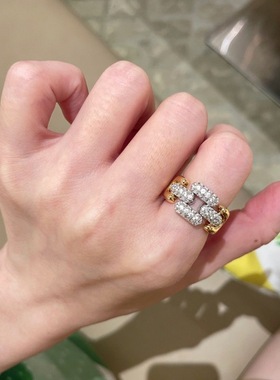 欧美时尚潮流古巴链条排钻戒指