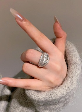 法式复古重工拉丝满天星戒指