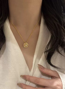 法式轻奢高级感满钻玫瑰花项链