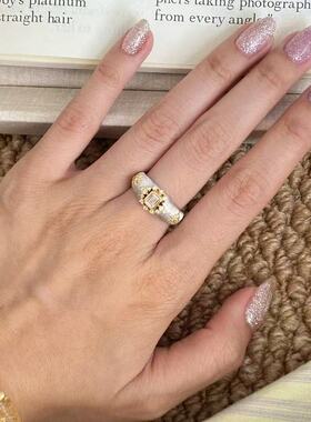 中古老钱风银色拉丝方钻星芒戒指