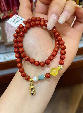 冰飘南红双圈手串女生天然水晶手链招财好运礼物女本命年闺蜜手饰