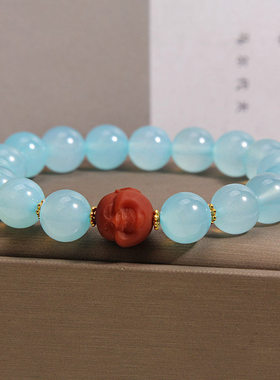 天河石蓝色手链女轻奢小众精致南红弥勒佛招财转运手串送闺蜜礼物