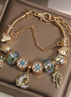 鎏金星月潘家风格手链轻奢满钻串珠小众高级感手串手饰送闺蜜礼物