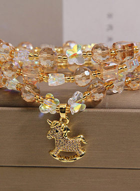 香槟色水晶多层叠戴优雅气质蝴蝶手链女轻奢小众精致马上有钱手串