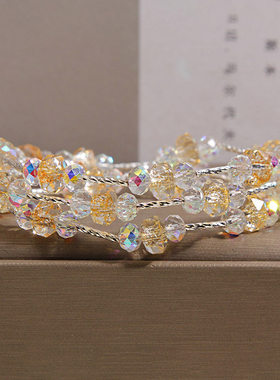 仙女风黄水晶多层缠绕手链女轻奢小众闪钻百搭水晶手串送闺蜜礼物