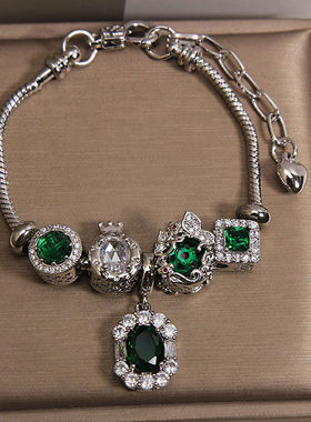 闭眼入潘家风绿水晶手链女微镶祖母绿吊坠轻奢高级感百搭精致首饰