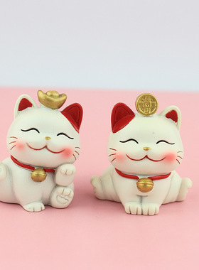 招财猫卡通可爱树脂工艺品办公桌面摆件蛋糕烘焙装饰创意家居饰品