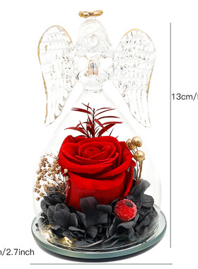 永生花玫瑰小天使玻璃罩装饰礼盒情人节圣诞节礼物成品家居摆件