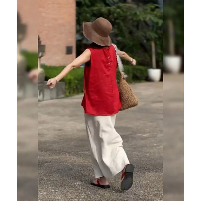 孕妇连衣裙套装夏季2026新款无袖红色宽松减龄上衣半身裙两件套女,淘宝优惠券,粉丝福利购,淘宝优惠卷