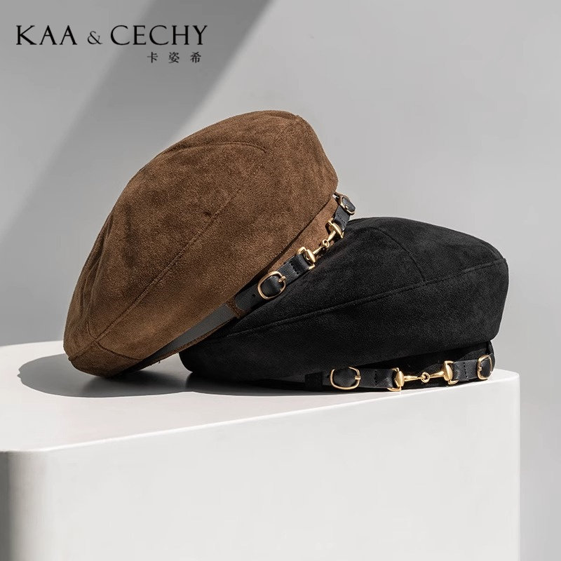 KAACECHY贝雷帽女2025新款秋冬季金属皮扣时尚气质轻奢帽子画家帽,淘宝优惠券,粉丝福利购,淘宝优惠卷