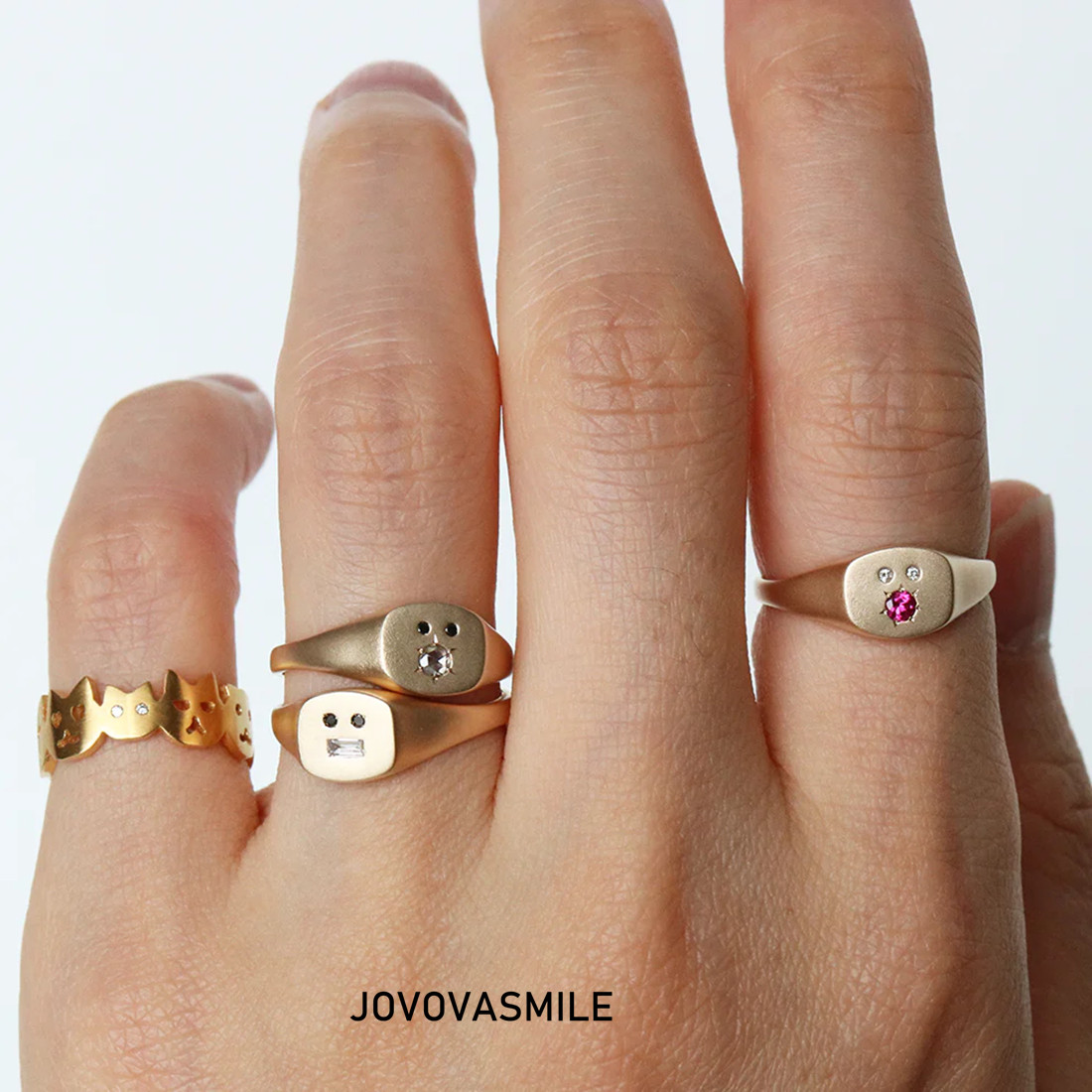 天然彩宝表情戒指镶嵌彩宝包金镶纯素金印章戒指微表情彩宝女戒