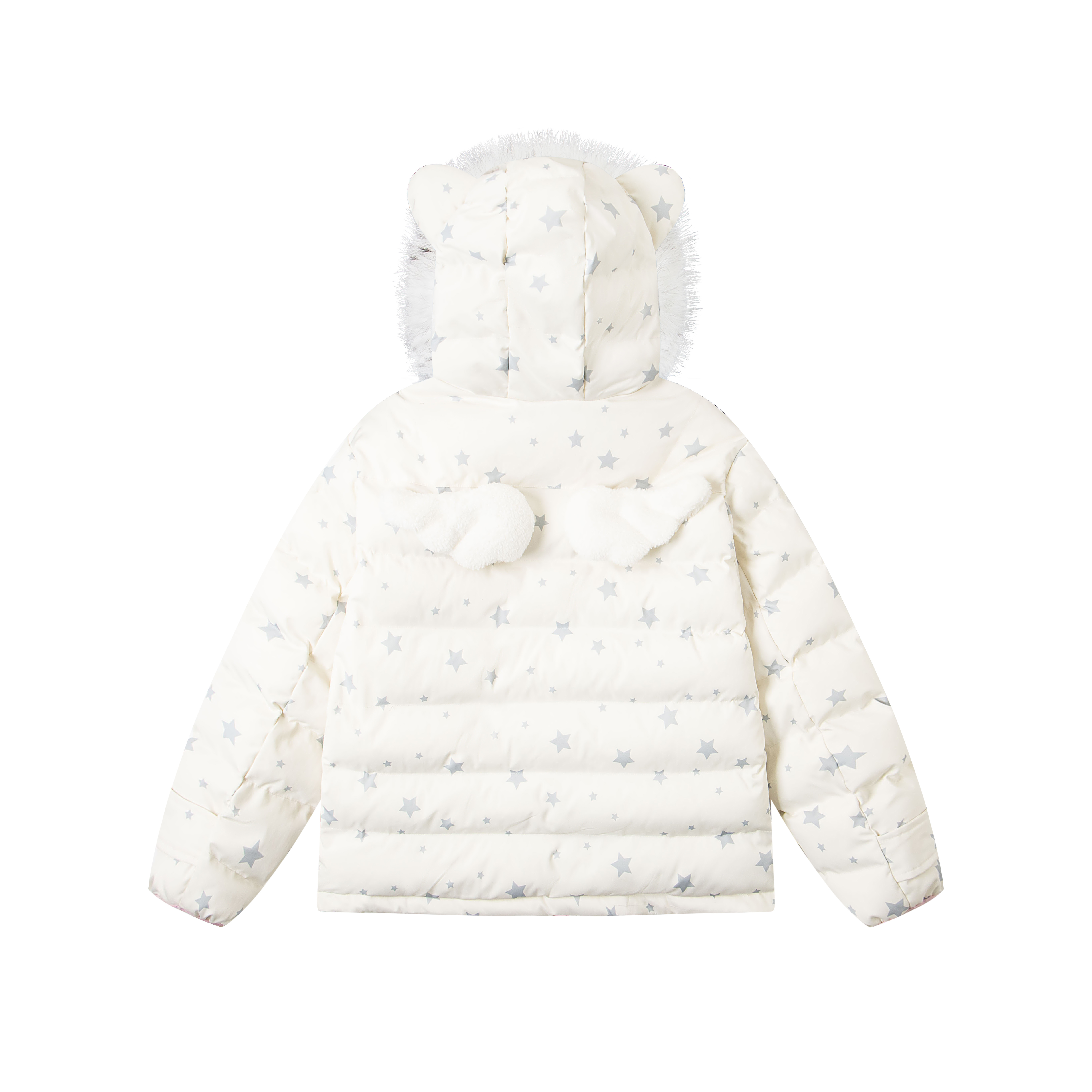 文文不乖原创满印星星排骨棉服卡通挂件毛领韩系连帽女秋冬外套 - 图1