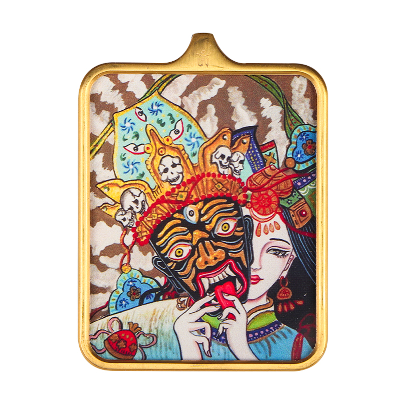 西藏藏式绿度母黄财神扎基拉姆五爷唐卡吊坠佛牌项链送挂绳编绳 - 图3