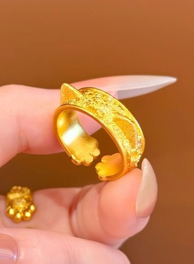 小猫耳朵爪爪戒指手工錾刻可爱趣味设计