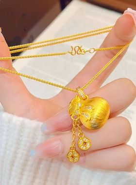 拉丝福袋钱袋子项链女流苏吊坠百搭毛衣链新中式