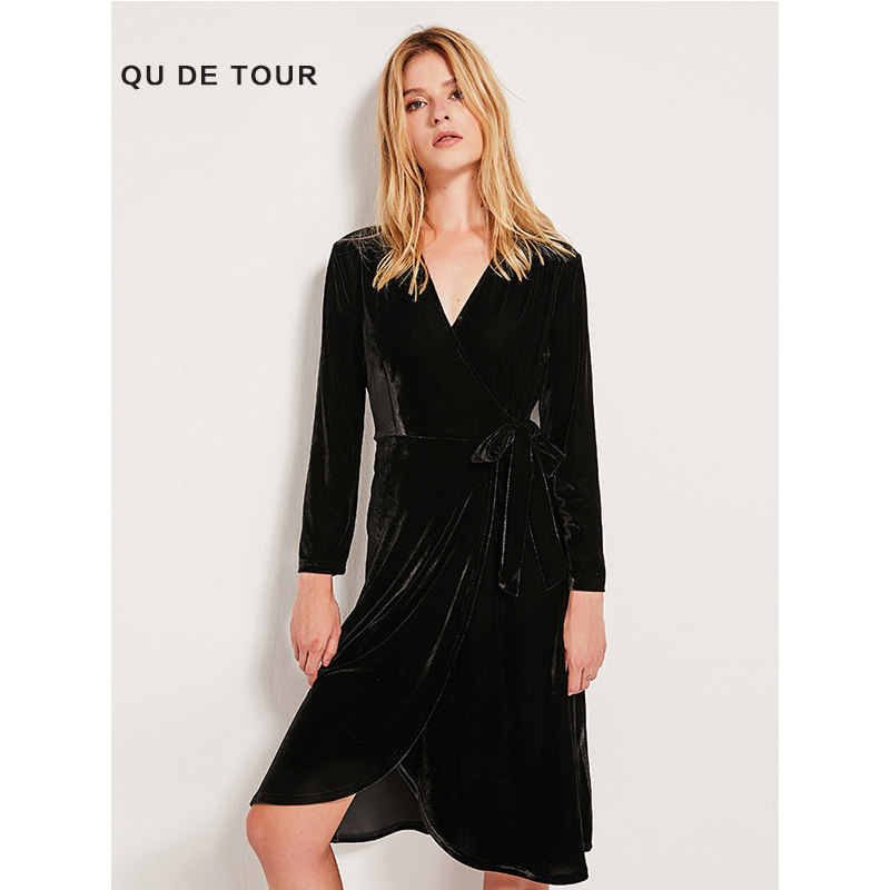 qu detour天鹅绒2020秋冬小连衣裙 QU DETOUR连衣裙