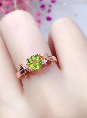 天然绿色宝石水晶韩版送礼戒指