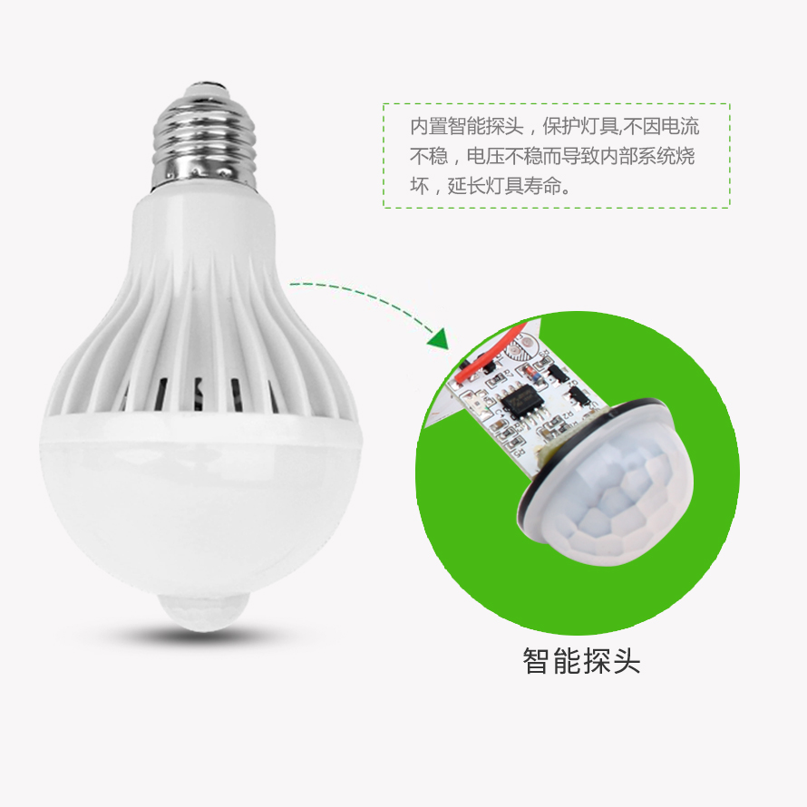 LED灯泡人体感应球泡红外线智能楼过道走廊超亮节能灯220V 110V