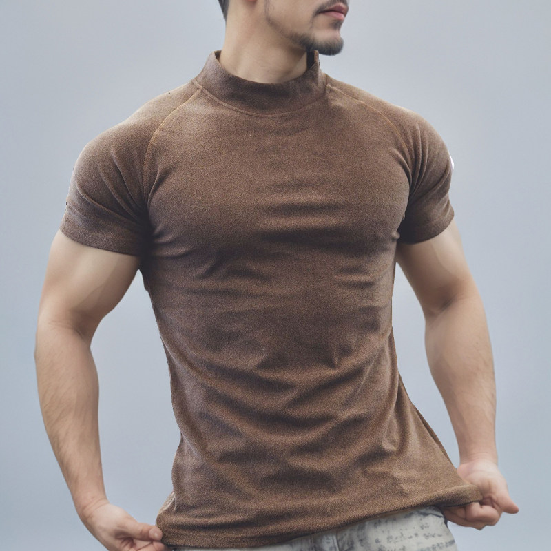 铁血肌肉半高领插肩款短袖健身狗兄弟双面德绒男休闲网红保暖t恤,淘宝优惠券,粉丝福利购,淘宝优惠卷