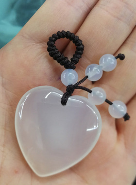 天然水晶半宝石30mm桃心钥匙扣粉晶虎眼车载包包情侣爱心挂件