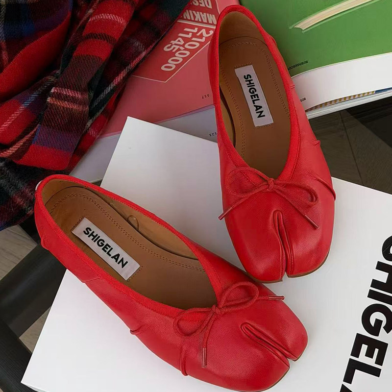 诗歌兰真皮芭蕾舞鞋女2026春新款平底方头一脚蹬百搭分趾浅口单鞋,淘宝优惠券,粉丝福利购,淘宝优惠卷