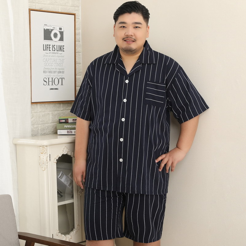 男款大码睡衣加肥加大超大码夏季薄款短袖短裤纯棉家居服时尚胖子