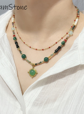 天然石玛瑙绿色吊坠项链女配饰