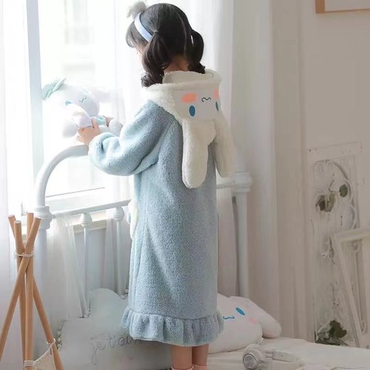 儿童睡袍玉桂狗加绒加厚睡衣女童秋冬珊瑚绒可外穿家居服套装浴袍
