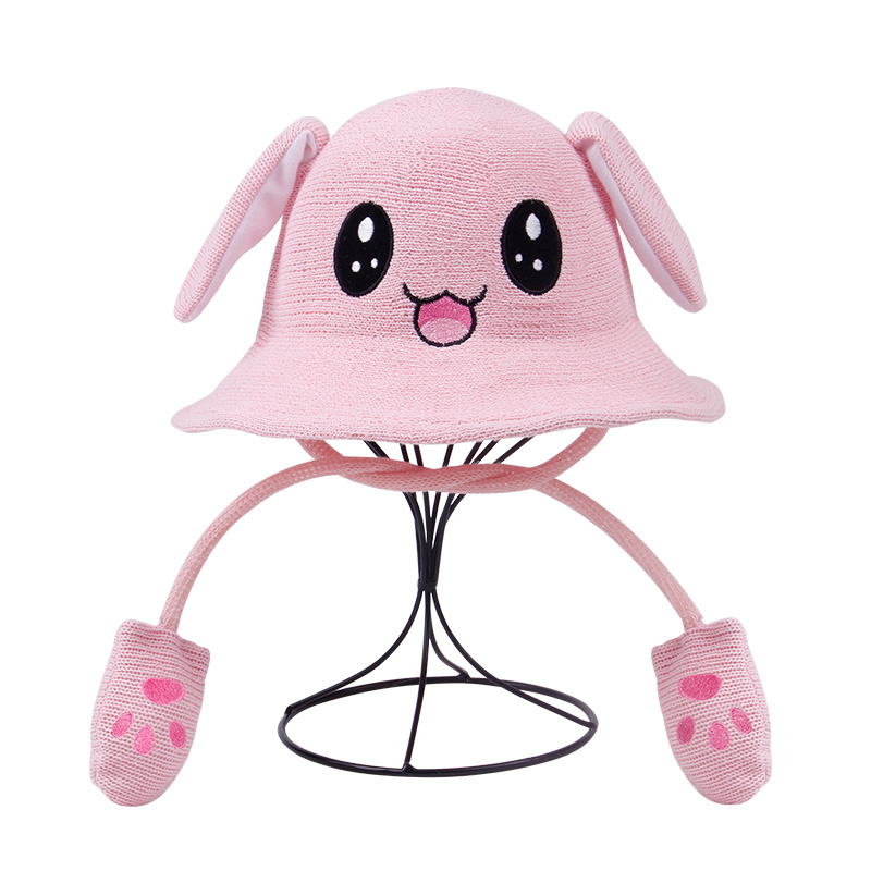 画蔻旗舰店耳朵会动的帽子学生可爱兔耳朵兔子帽儿童网红抖音同款渔夫帽盆帽3