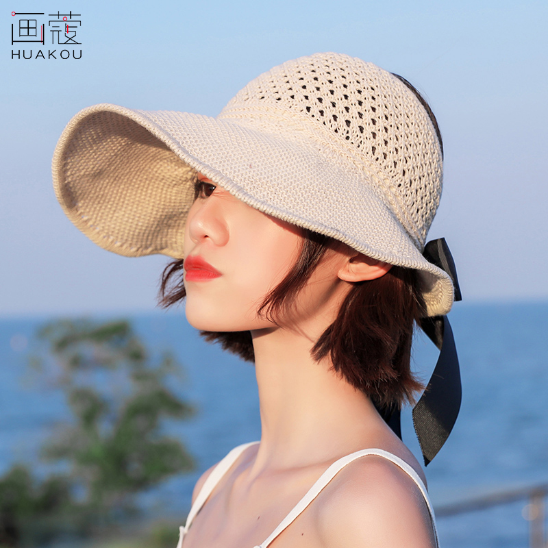 画蔻旗舰店草帽子女夏天韩版防晒空顶卷卷遮阳帽沙滩百搭防紫外线遮脸太阳帽2