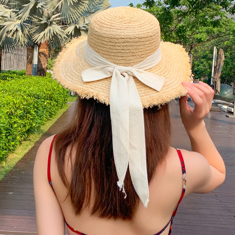 画蔻旗舰店毛边草帽女士夏天防晒大檐百搭太阳帽草编遮阳帽韩版海边沙滩帽子2