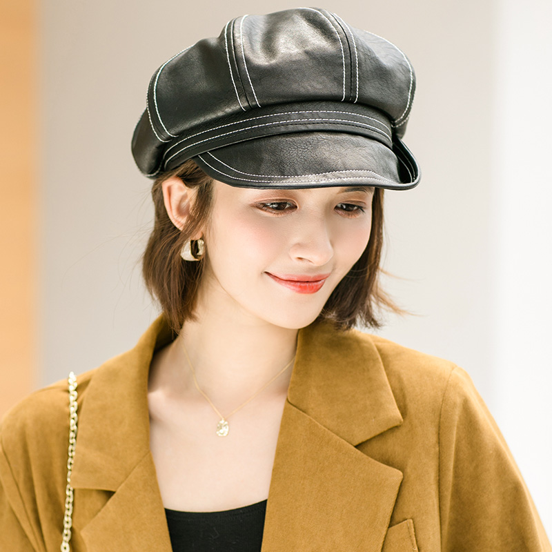 画蔻旗舰店八角帽子女春秋冬季明线韩版时尚百搭纽扣报童鸭舌帽日系潮贝雷帽0