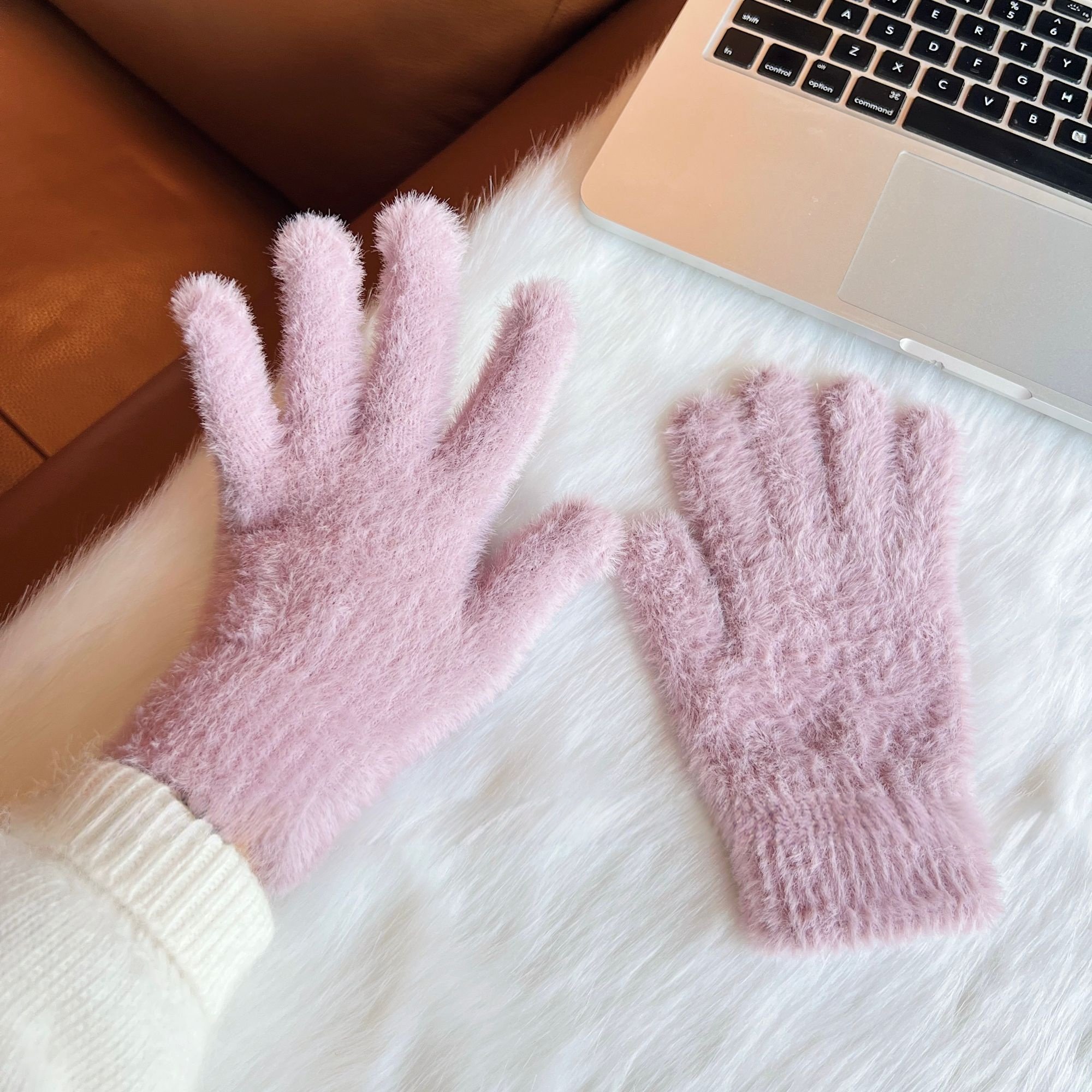 毛绒手套女冬季保暖加绒加厚防寒骑车学生韩版纯色简约百搭毛茸茸,淘宝优惠券,粉丝福利购,淘宝优惠卷