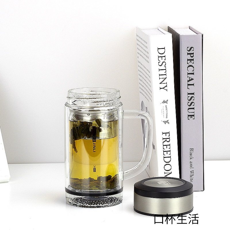 双层带把玻璃杯男女茶杯加厚防爆透明礼品家用办公商务大容量水杯 - 图1