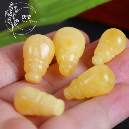 天然琥珀蜜蜡奶嘴一体三通佛头鸡油黄白花蜜星月菩提金刚手串配饰 - 图1