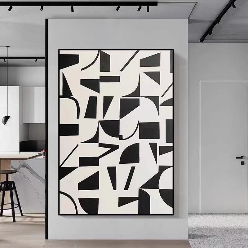 黑白灰极简客厅装饰画沙发背景墙挂画几何抽象餐厅画玄关走廊壁画