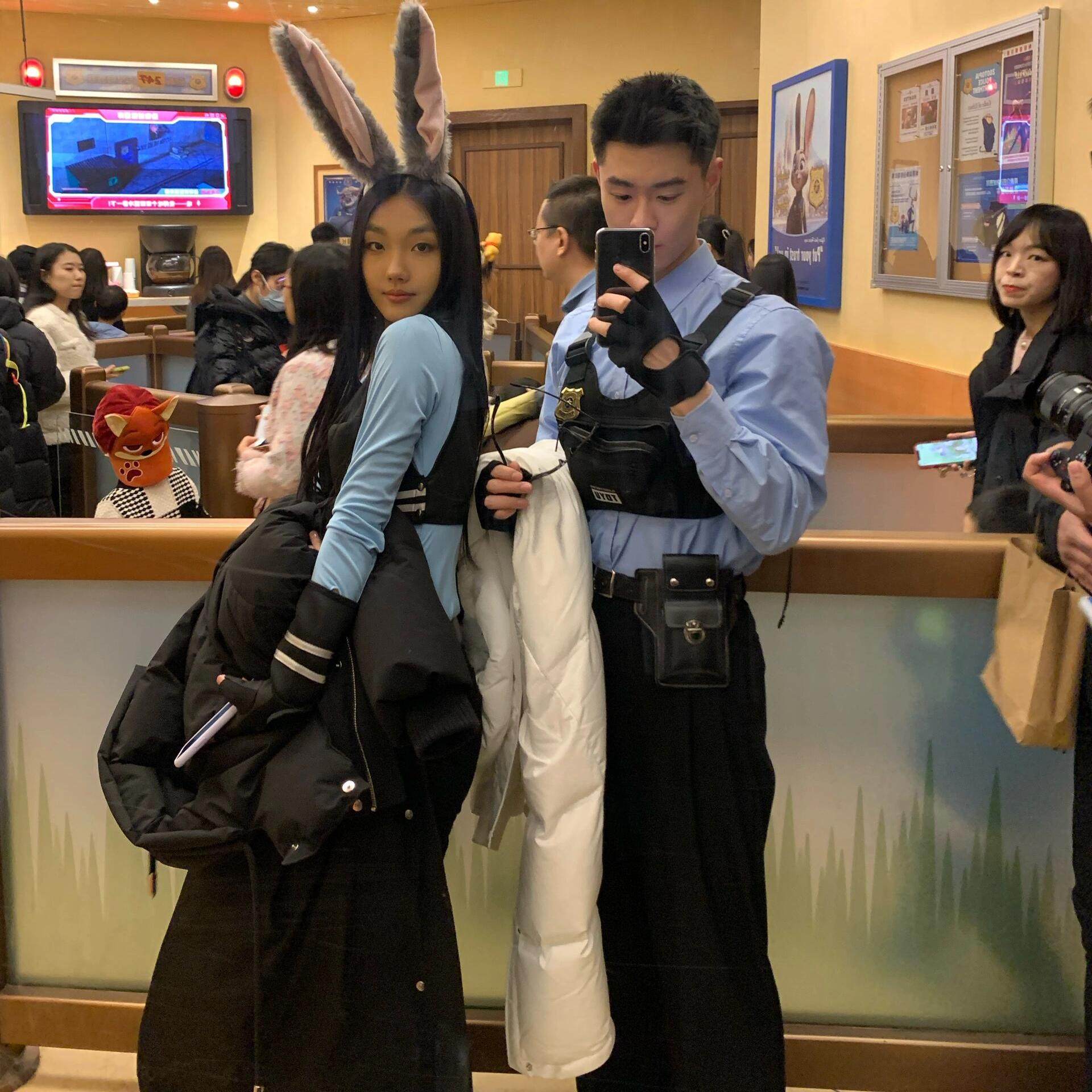 男款朱迪警官！大码万圣节cos服装成人兔子女警同款上衣裤子套装 - 图1