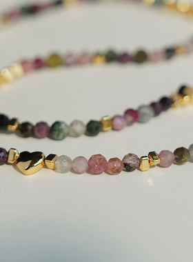 耳边铛碧玺彩色天然石爱心项链