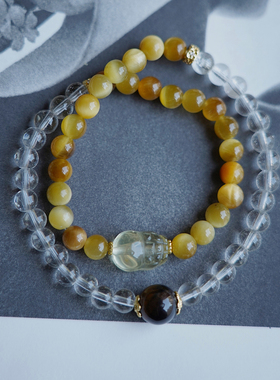 赵露思同款海蓝宝叠戴白水晶手链