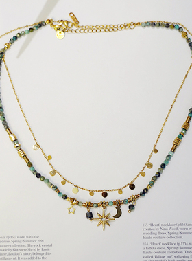 耳边铛非洲松石星星月亮叠戴项链