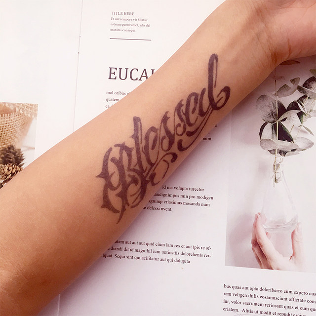 Jimo Blue Light Tattoo Juice Tattoo Template Flower Arm Tattoo English Tattoo Blessed 11*4cm