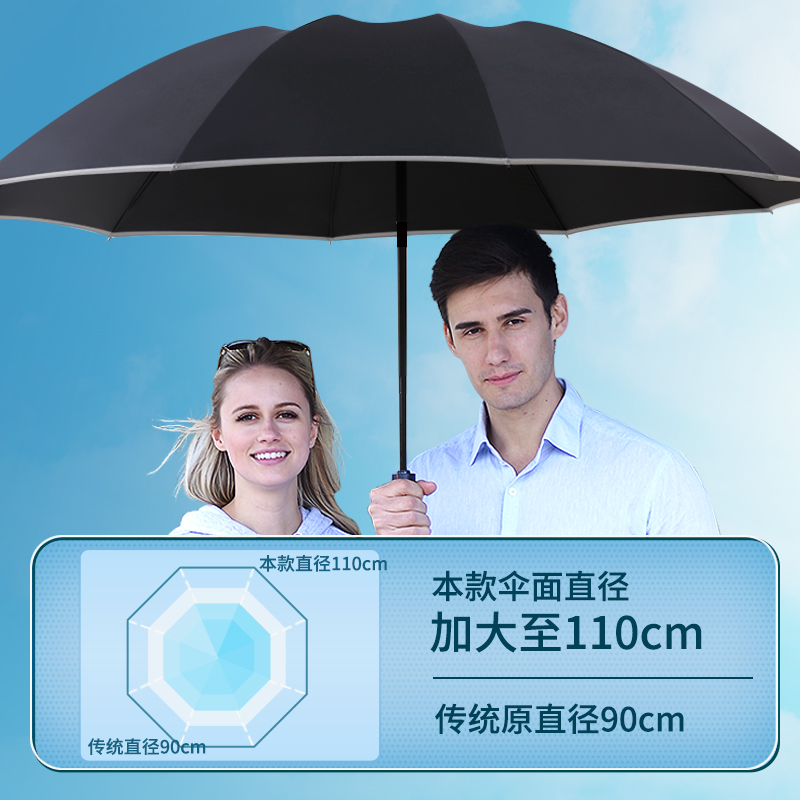 全自动雨伞男女折叠大号晴雨两用加厚加大加固太阳遮阳伞双人黑胶