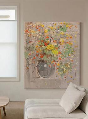 大芬暖色系抽象花卉手绘油画波洛克花瓶装饰画客厅挂画玄关肌理画
