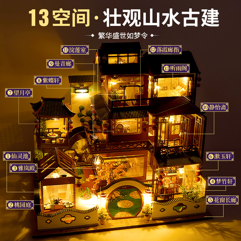 diy手工小屋房子别墅古风建筑微缩模型拼图迷你世界拼装玩具礼物
