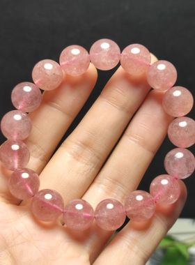 天然草莓晶手链手串单圈