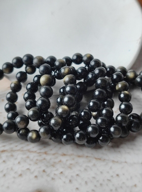 天然金曜石手串金双眼单圈男女款手链天然水晶金耀石黑曜石手链